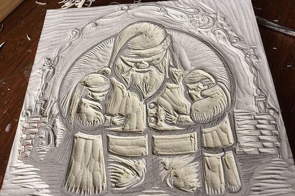 Paprika Press - "The Hug" key block carved out.