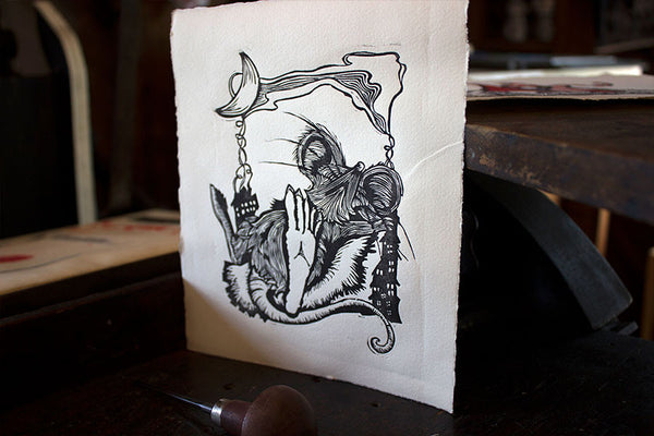Paprika Press - "Not Even A Mouse" printed linocut and greeting card inspired by "Twas the Night Before Christmas." A limited edition signed print by Paprika Press. Get yours today!