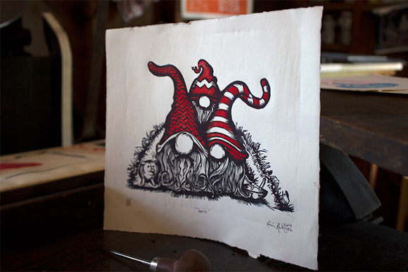 Paprika Press - "Tomte" printed linocut and greeting card limited edition signed print by Paprika Press. Get yours today!